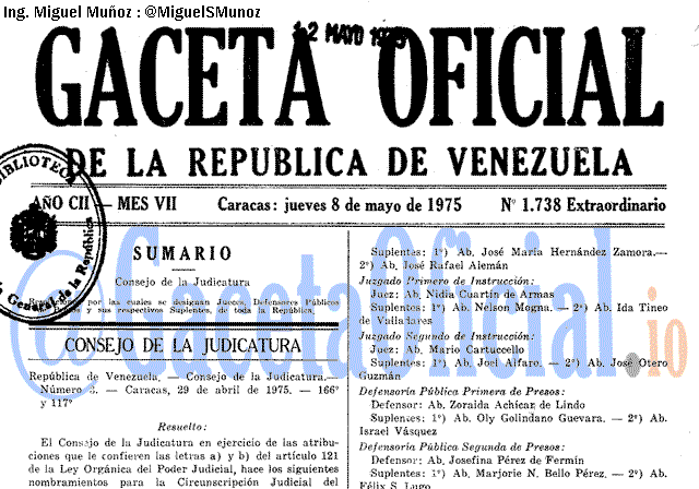 Gaceta Oficial 1738 del 8 Mayo 1975