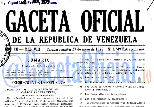 Gaceta Oficial 1749 del 27 Mayo 1975