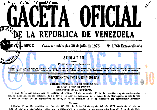Gaceta Oficial 1760 del 30 Julio 1975