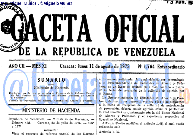 Gaceta Oficial 1764 del 11 Agosto 1975