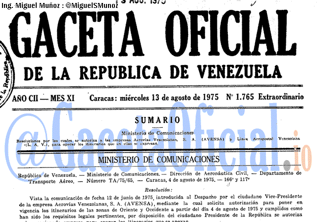 Gaceta Oficial 1765 del 13 Agosto 1975