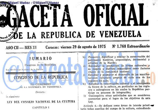 Gaceta Oficial 1768 del 29 Agosto 1975