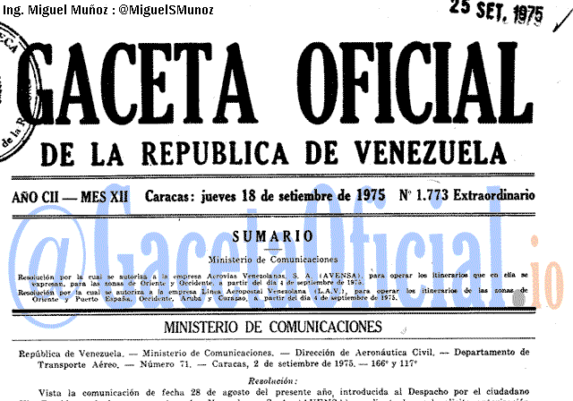 Gaceta Oficial 1773 del 18 Septiembre 1975