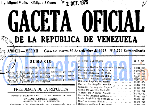 Gaceta Oficial 1774 del 30 Septiembre 1975