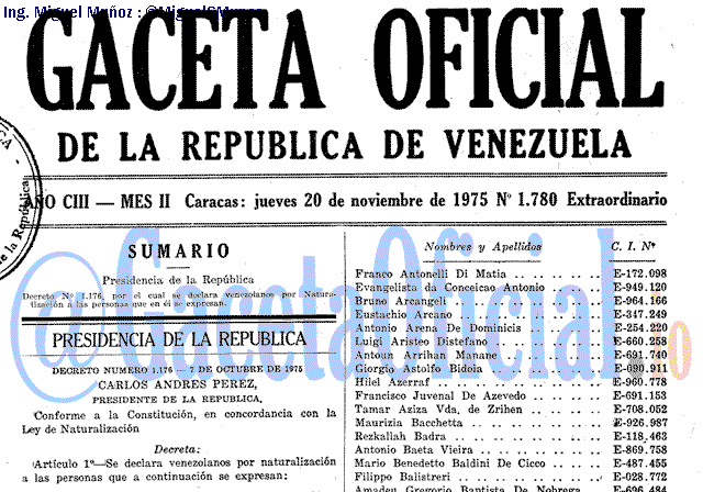 Gaceta Oficial 1780 del 20 Noviembre 1975