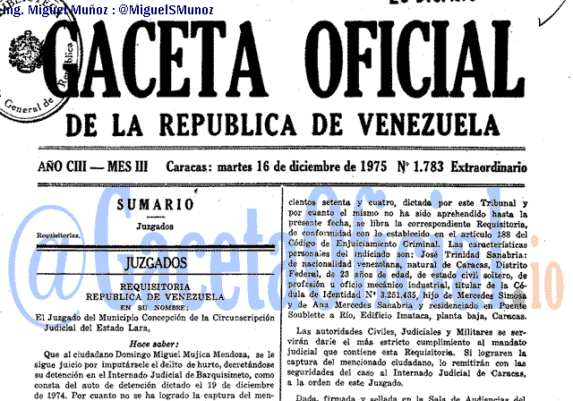 Gaceta Oficial 1783 del 16 Diciembre 1975