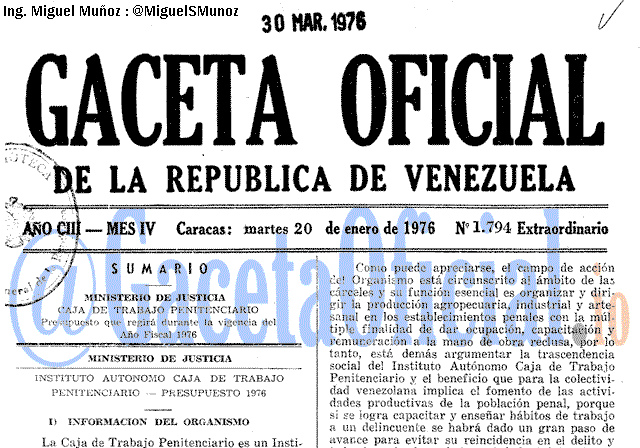 Gaceta Oficial 1794 del 20 Enero 1976