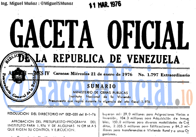 Gaceta Oficial 1797 del 21 Enero 1976