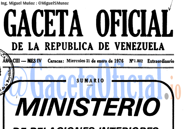 Gaceta Oficial 1802 del 21 Enero 1976