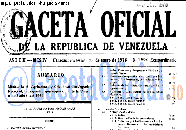 Gaceta Oficial 1804 del 22 Enero 1976