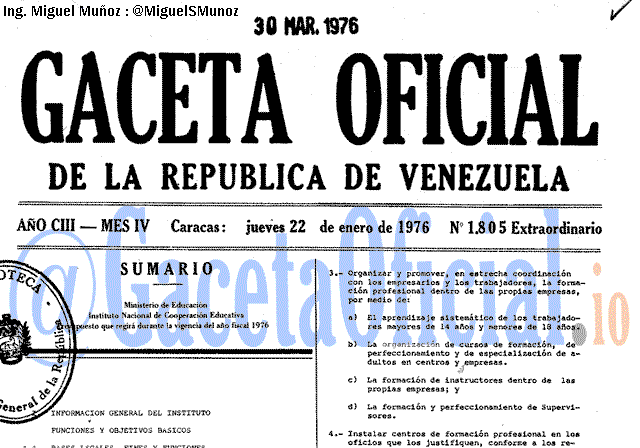 Gaceta Oficial 1805 del 22 Enero 1976