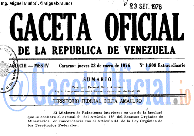 Gaceta Oficial 1809 del 22 Enero 1976