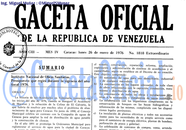 Gaceta Oficial 1818 del 26 Enero 1976