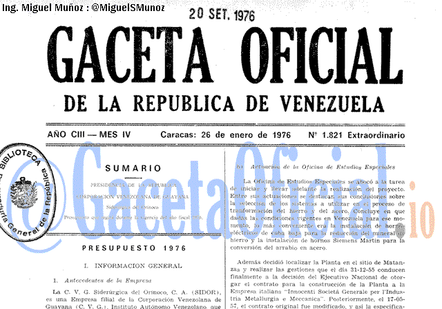 Gaceta Oficial 1821 del 26 Enero 1976