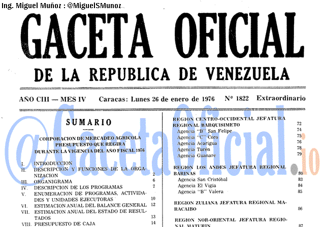 Gaceta Oficial 1822 del 26 Enero 1976