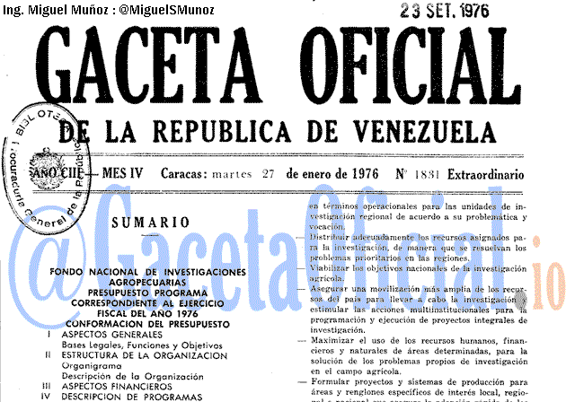 Gaceta Oficial 1831 del 27 Enero 1976