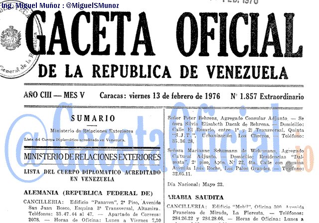 Gaceta Oficial 1857 del 13 Febrero 1976