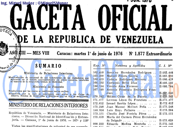 Gaceta Oficial 1877 del 1 Junio 1976