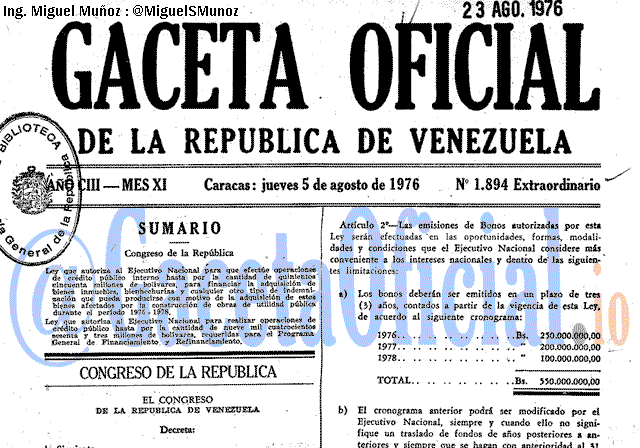 Gaceta Oficial 1894 del 5 Agosto 1976