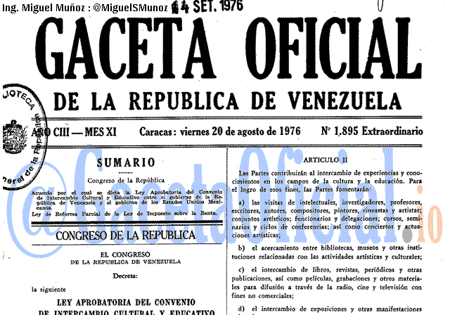 Gaceta Oficial 1895 del 20 Agosto 1976