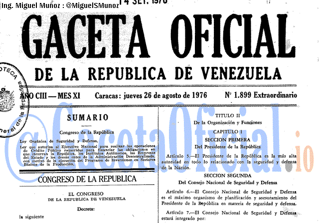 Gaceta Oficial 1899 del 26 Agosto 1976