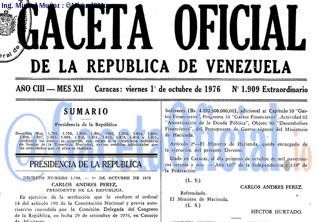 Gaceta Oficial 1909 del 1 Octubre 1976