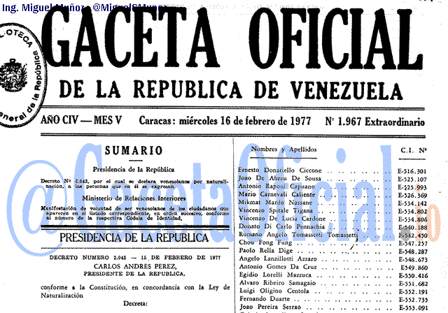Gaceta Oficial 1967 del 16 Febrero 1977