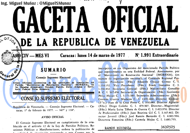Gaceta Oficial 1991 del 14 Marzo 1977