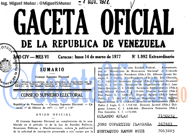 Gaceta Oficial 1992 del 14 Marzo 1977