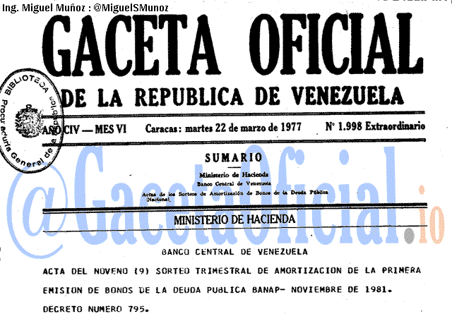 Gaceta Oficial 1998 del 22 Marzo 1977