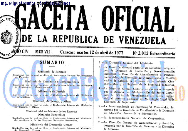 Gaceta Oficial 2012 del 12 Abril 1977