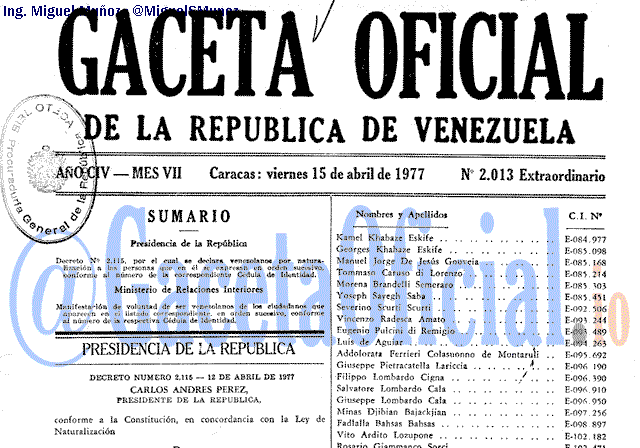 Gaceta Oficial 2013 del 15 Abril 1977