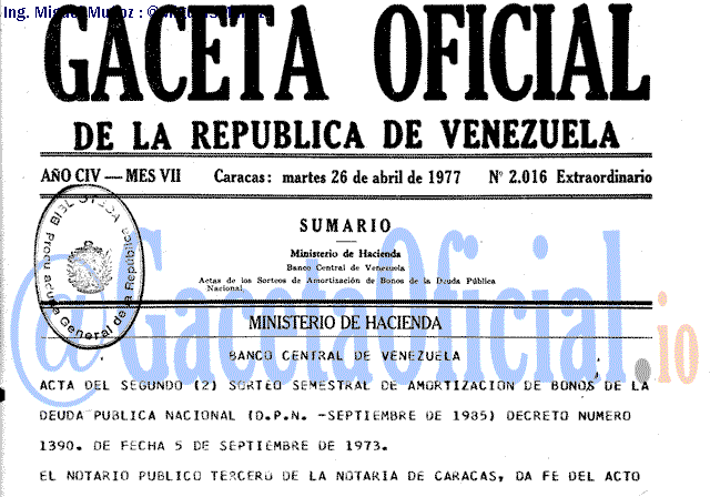 Gaceta Oficial 2016 del 26 Abril 1977