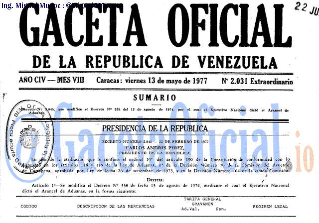 Gaceta Oficial 2031 del 13 Mayo 1977