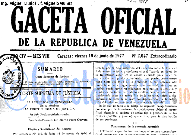Gaceta Oficial 2047 del 10 Junio 1977