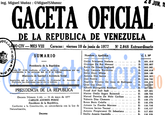 Gaceta Oficial 2048 del 10 Junio 1977