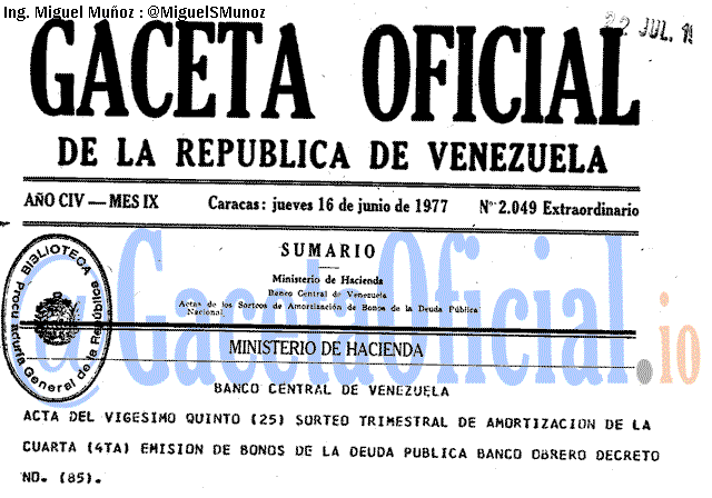 Gaceta Oficial 2049 del 16 Junio 1977