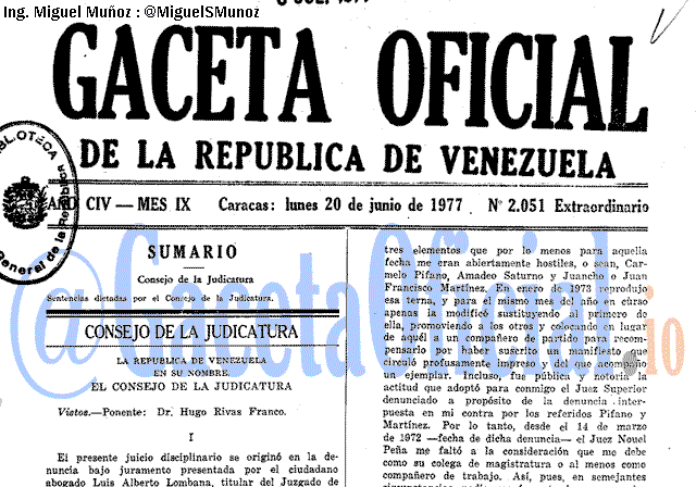 Gaceta Oficial 2051 del 20 Junio 1977