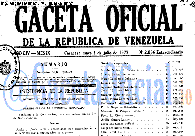 Gaceta Oficial 2056 del 4 Julio 1977