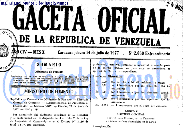 Gaceta Oficial 2060 del 14 Julio 1977