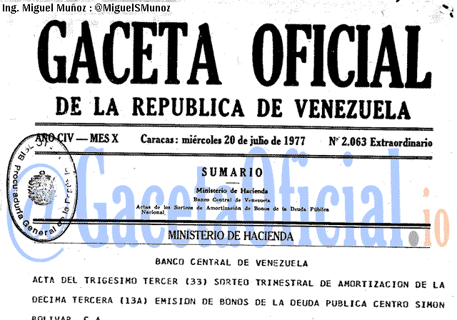 Gaceta Oficial 2063 del 20 Julio 1977