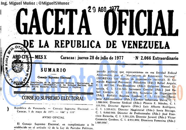 Gaceta Oficial 2066 del 28 Julio 1977