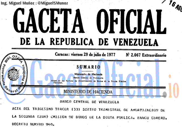 Gaceta Oficial 2067 del 29 Julio 1977