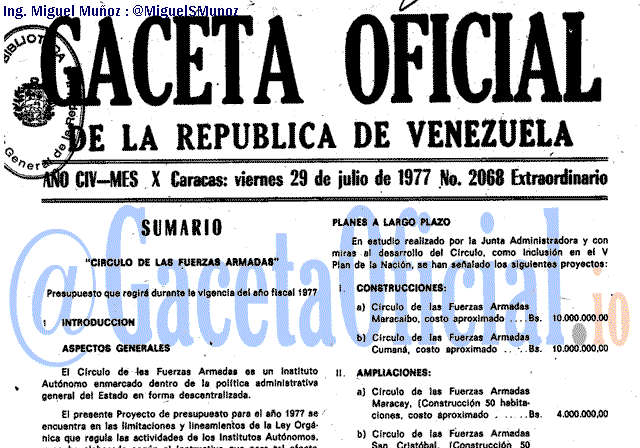 Gaceta Oficial 2068 del 29 Julio 1977
