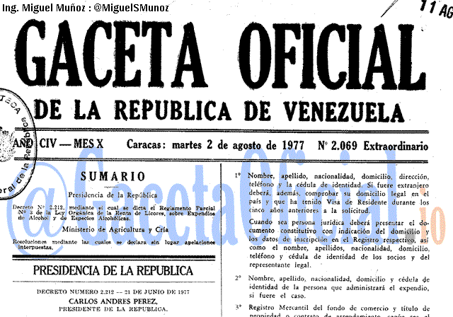 Gaceta Oficial 2069 del 2 Agosto 1977