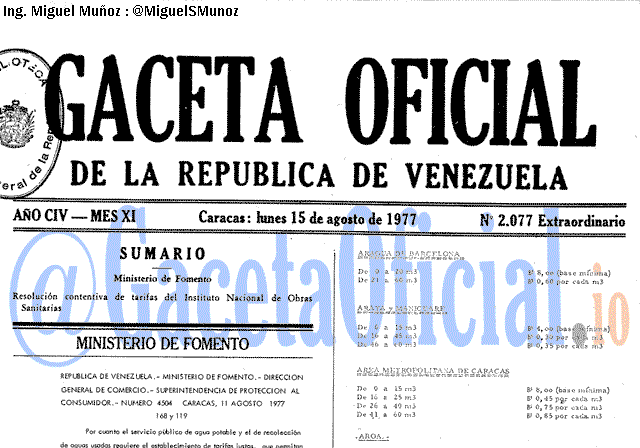 Gaceta Oficial 2077 del 15 Agosto 1977