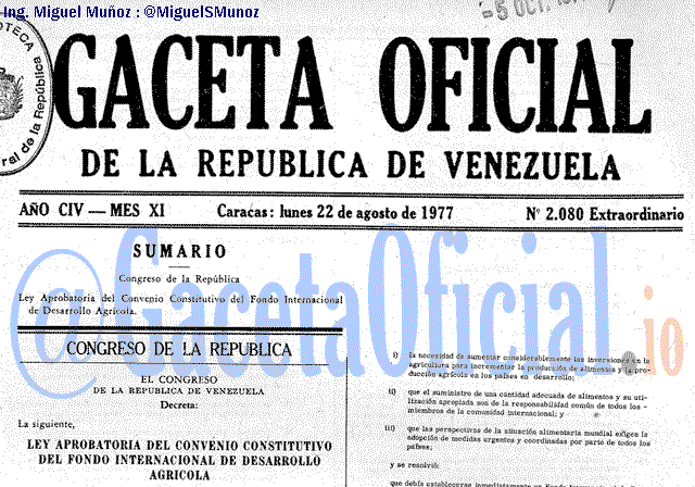 Gaceta Oficial 2080 del 22 Agosto 1977