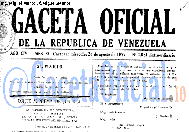 Gaceta Oficial 2081 del 24 Agosto 1977