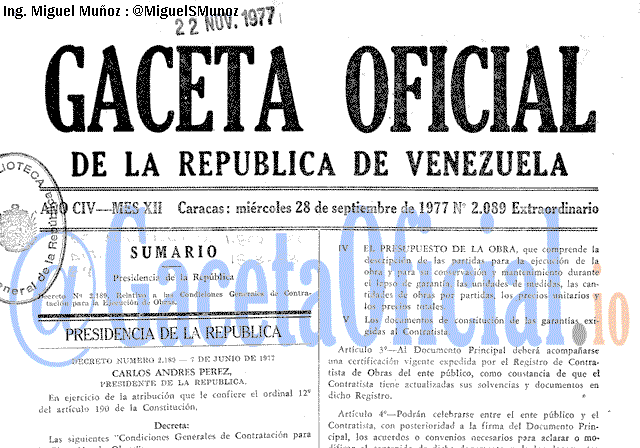 Gaceta Oficial 2089 del 28 Septiembre 1977