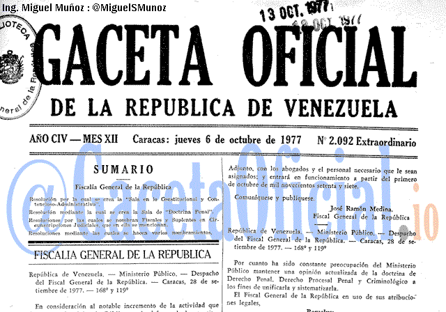 Gaceta Oficial 2092 del 6 Octubre 1977